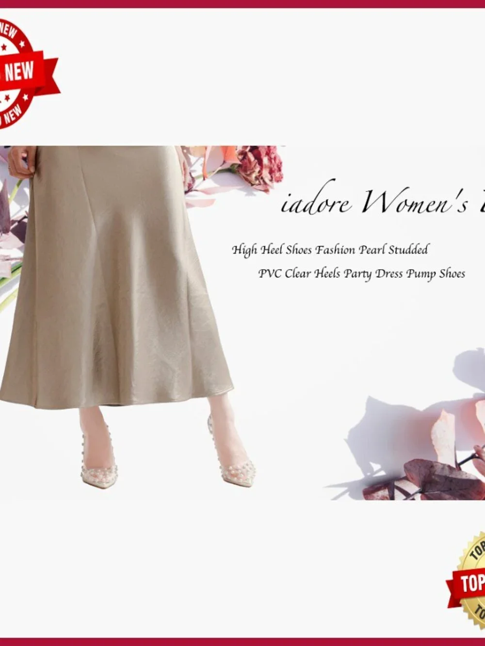 Clear PVC Pointed Toe High Heel Pumps with Pearl Studs, 4.3
